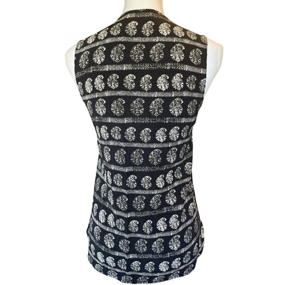 Madewell XS Sleeveless Black Ivory Stripe Print Top With Snap Front Blouse Shirt - Picture 3 of 12